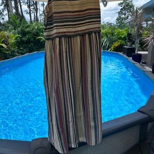 Brown and Tan Pleated A-Line Maxi Skirt for Resort Wear